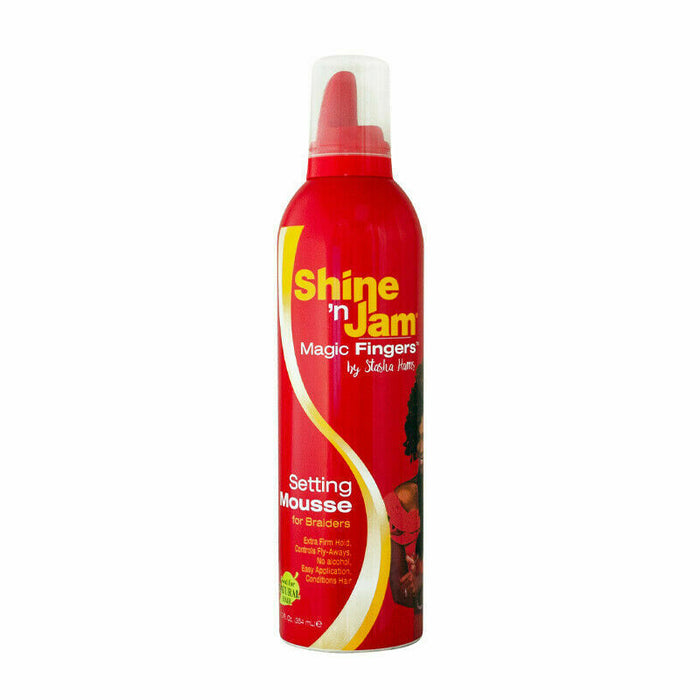 Ampro Shine N Jam Magic Fingers SETTING MOUSSE for Braiders 12 oz - Palms Fashion Inc.