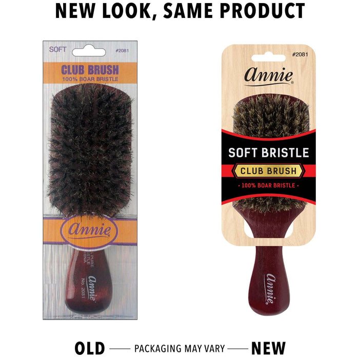 Annie Soft Club Brush 100% Pure Boar Bristles, Dark Brown