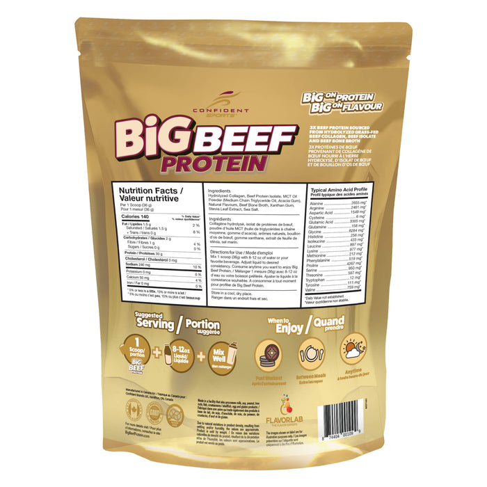 Package Back of Confident Big Beef Protein Silky Vanilla