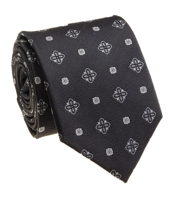 Black floral patterned tie