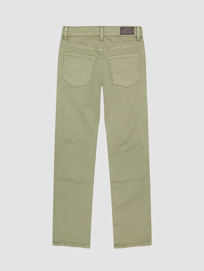 DL1961 boys' Brady Slim pants in sage green 'Coastal Plain', flat back view.