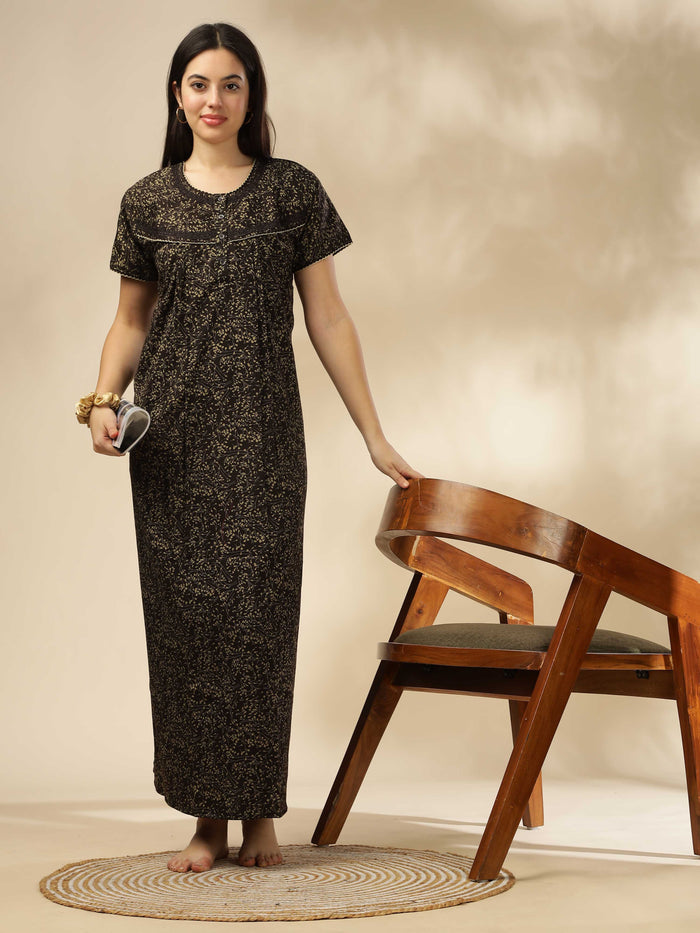 Printed Soft Brown Designer Nighty For Women