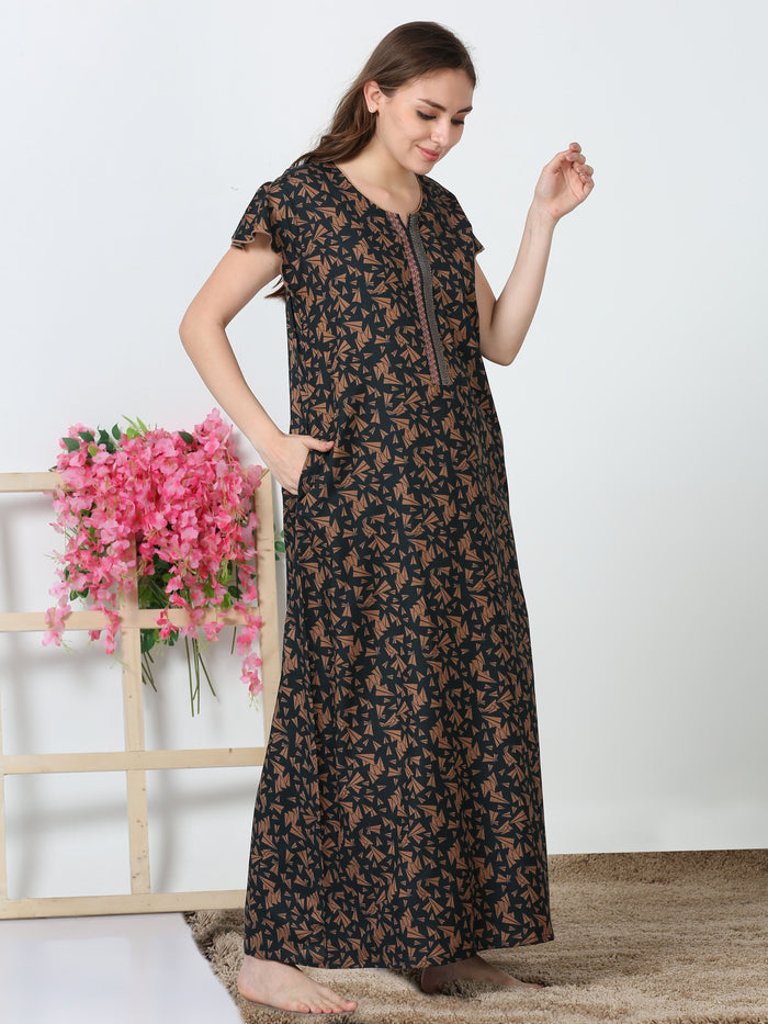 Lightweight Poly Viscose Green Designer Nighty For Women