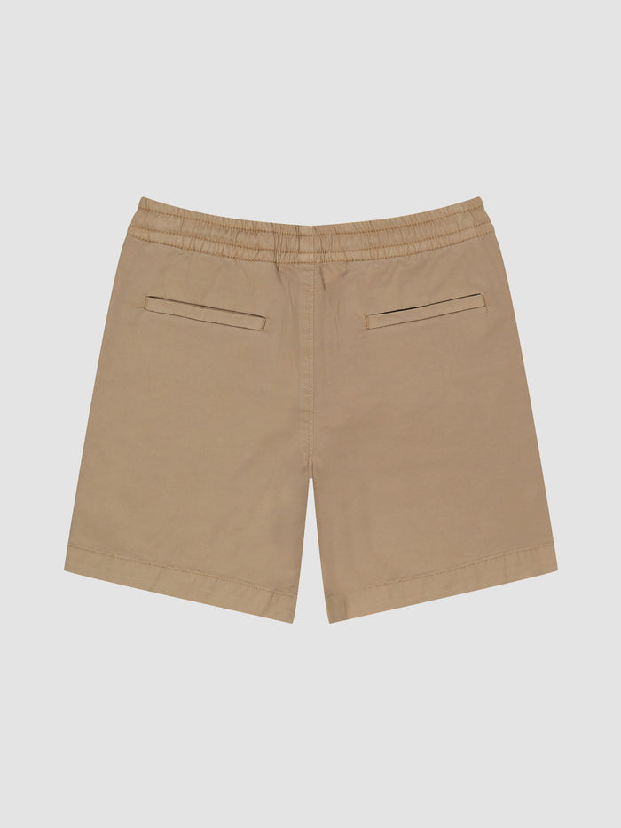 DL1961 boys' Jackson Short in tan twill 'Sandstone', flat back view.