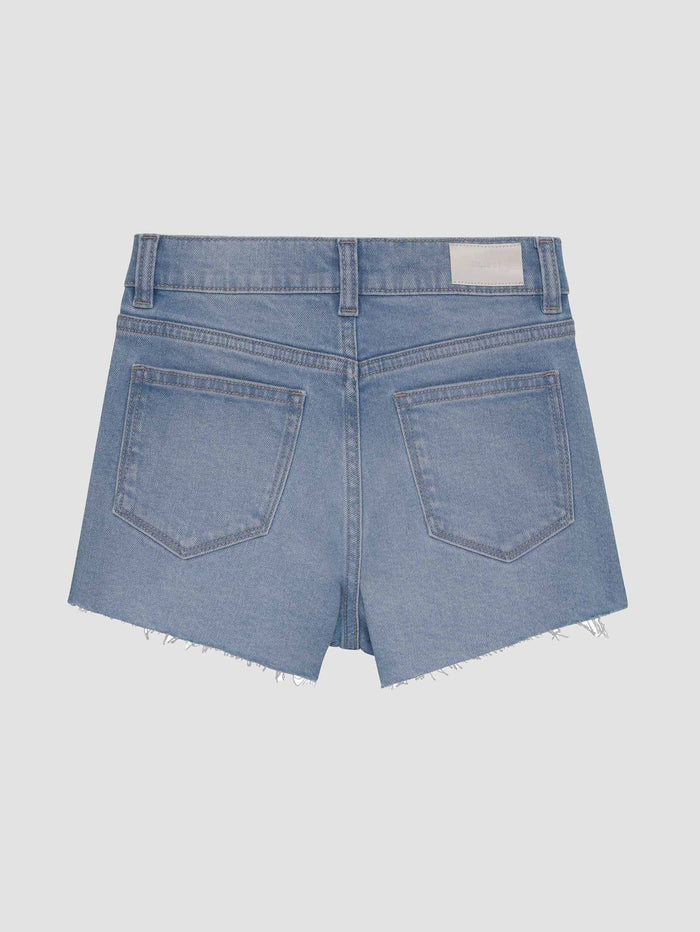DL1961 girls' Lucy Short in light blue 'Summer Day', flat back view.