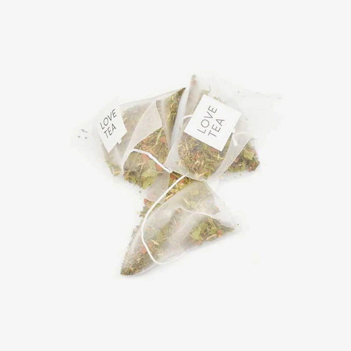 Love Tea Metabolism Pyramid Tea Bags, organic herbal blend with cinnamon and gymnema.