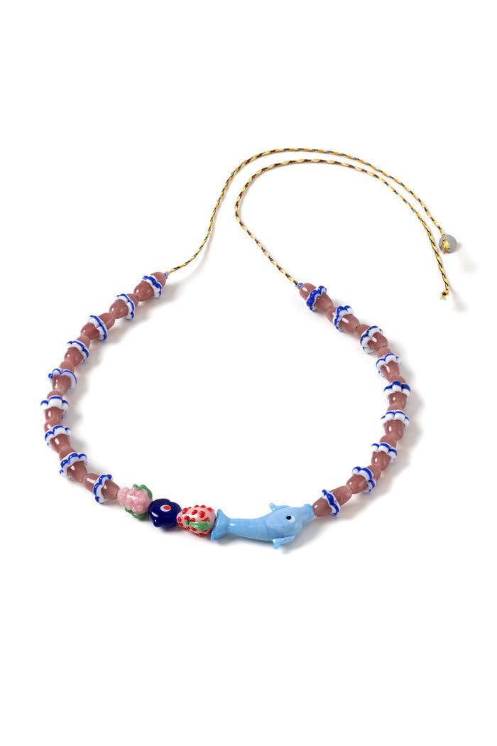 MGBN0001 glass bead necklace bag charm pink