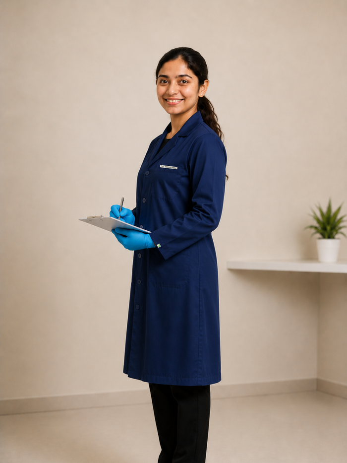 NAVY BLUE FULL SLEEVE LAB COAT FOR WOMEN