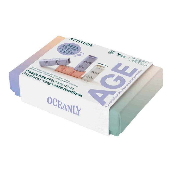 Oceanly skincare product set packaging on a white background.