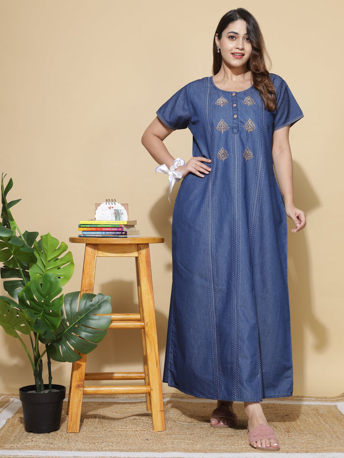 Comfortable Trendy Dark Blue Denim Nighty