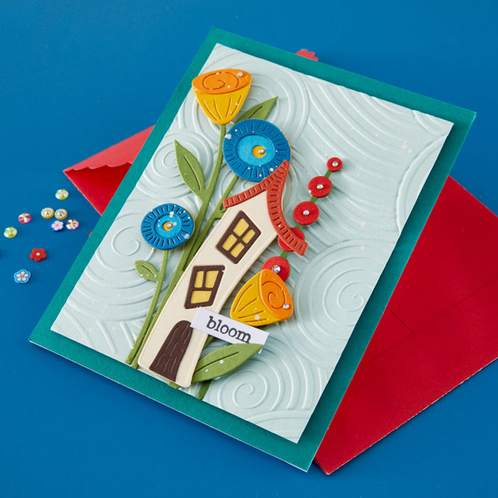 Spellbinders - 3D Embossing Folder - Whimsical Skies. Approx. Size: 5.50 x 8.50 in./13.97 x 21.60 cm. Available at Embellish Away in Bowmanville Ontario Canada. Example by brand ambassador.