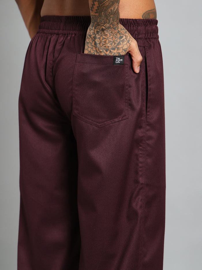 Stretchable (2Way) Men Wine Straight Scrub Pant