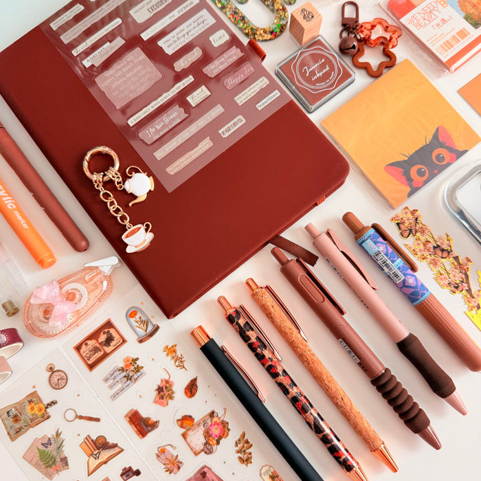 Cozy Brown Stationery Set | Notebook, Pens, Stickers & Accessories