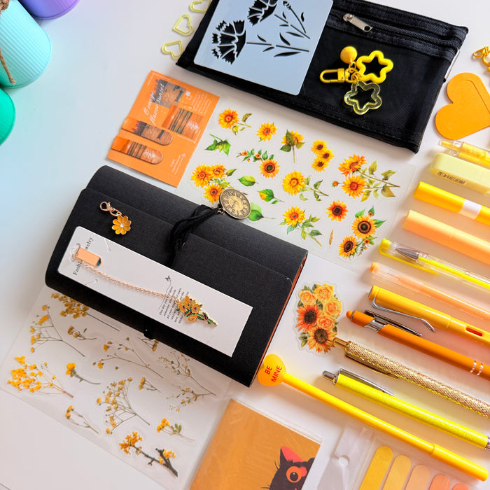 Sunflower Stationery Set with Black Notebook
