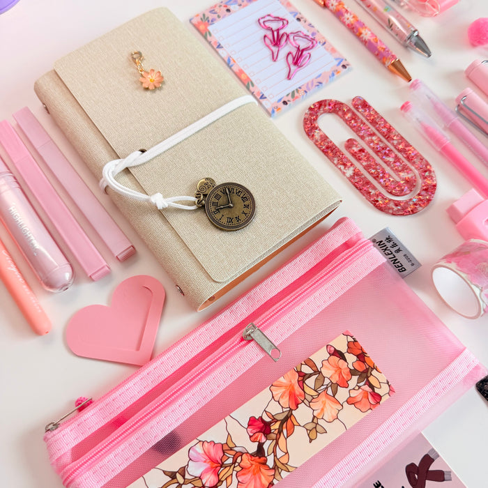 Beige & Soft Pink Floral Stationery Set