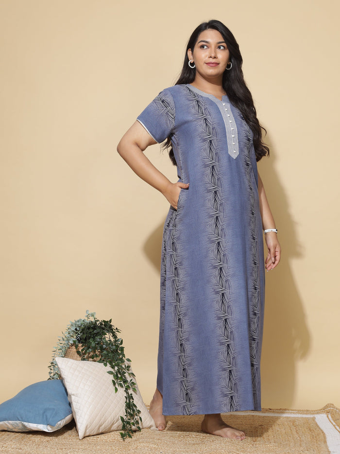 Trendy Denim Blue Maxi Nighty for Women