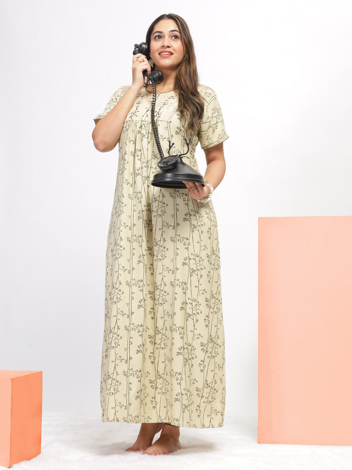 Floral Green Alpine Designer Nighty for Women