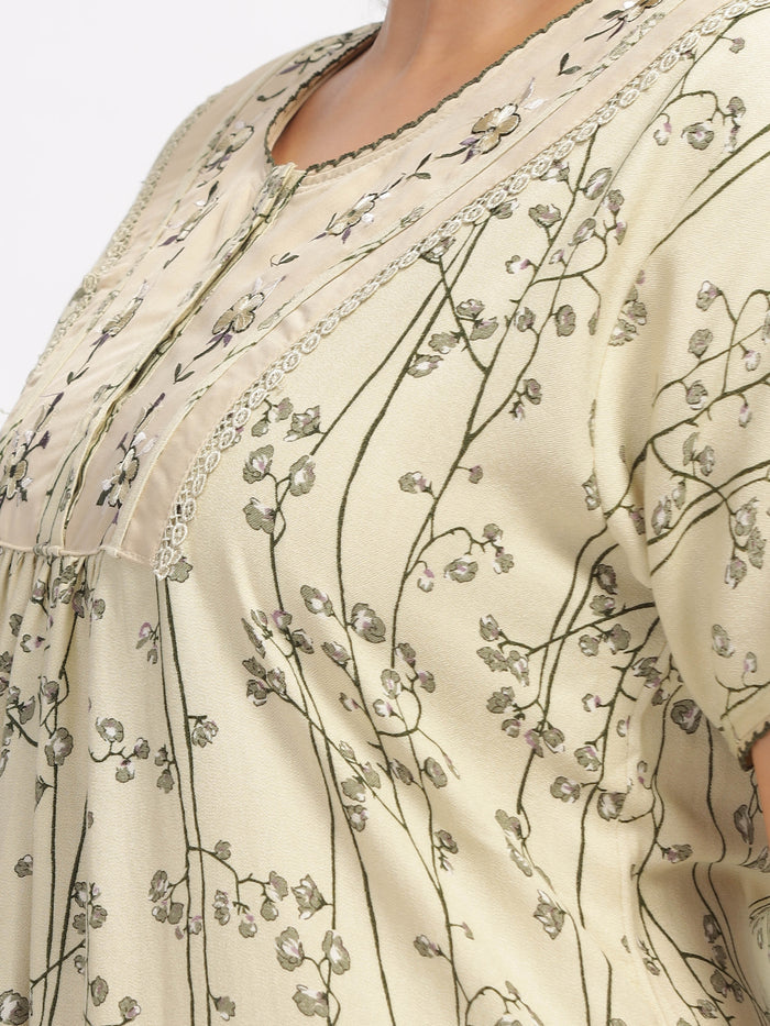 Floral Green Alpine Designer Nighty for Women