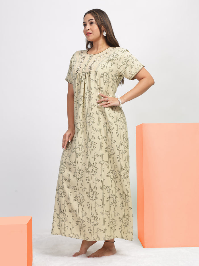 Floral Green Alpine Designer Nighty for Women