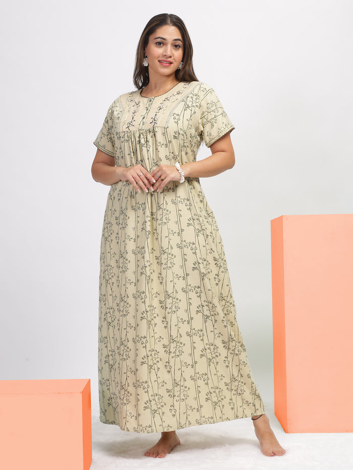 Floral Green Alpine Designer Nighty for Women