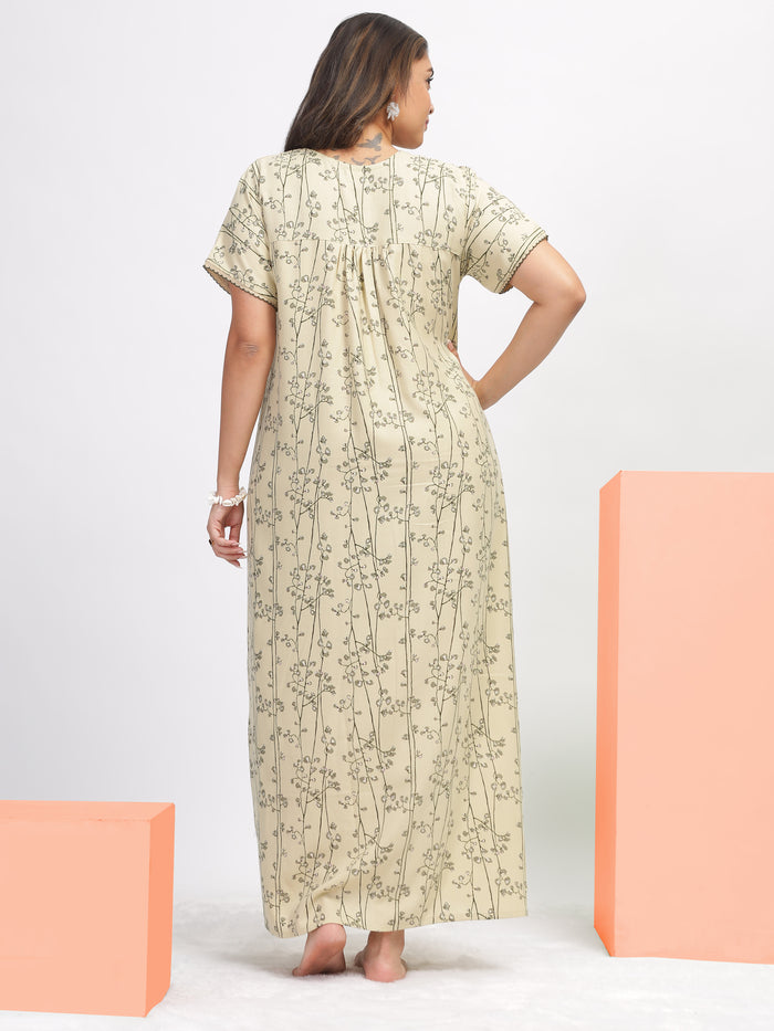 Floral Green Alpine Designer Nighty for Women