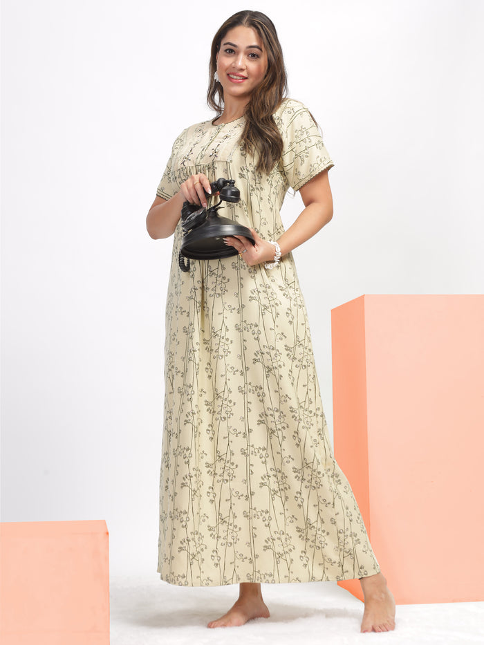 Floral Green Alpine Designer Nighty for Women