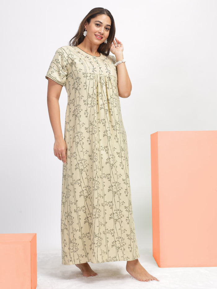 Floral Green Alpine Designer Nighty for Women
