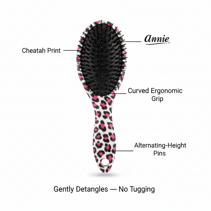 Annie Curved Handled Grip Detangler Brush, 1 Count, Cheetah