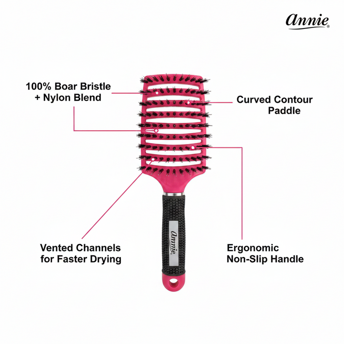 Annie Curved Vent Brush with 100% Boar Bristles