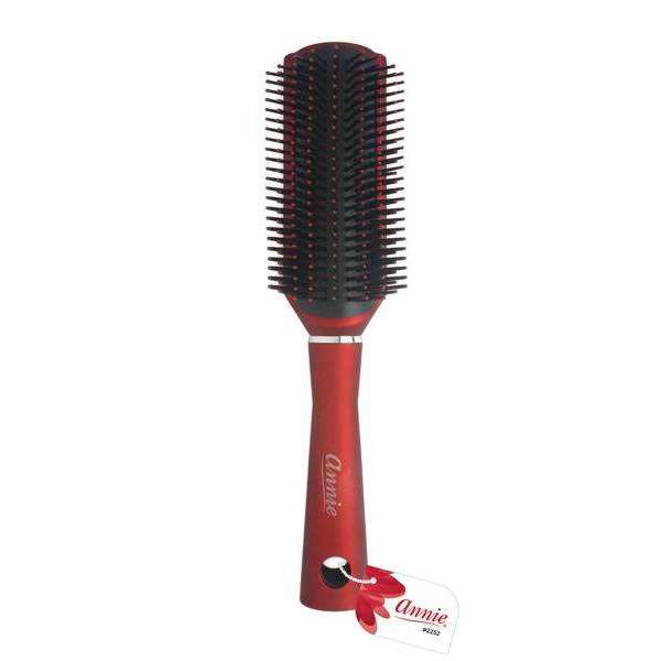 Annie Salon Pro Rubber Cushion Brush with Ball-Tipped Bristles, 1 Count, Red