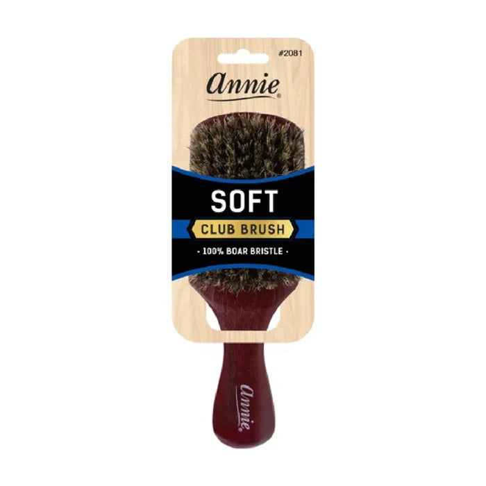 Annie Soft Club Brush 100% Pure Boar Bristles, Dark Brown