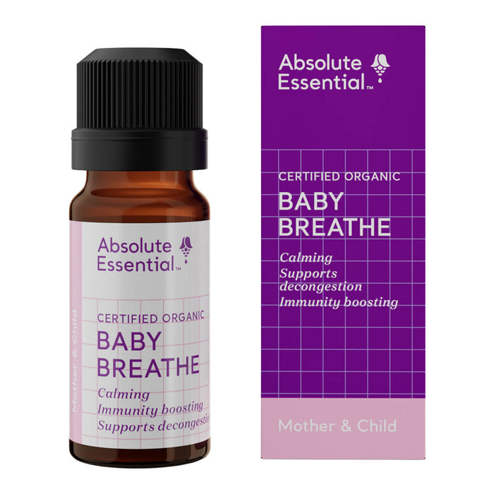 Absolute Essential Baby Breathe essential oil bottle and packaging on a white background.
