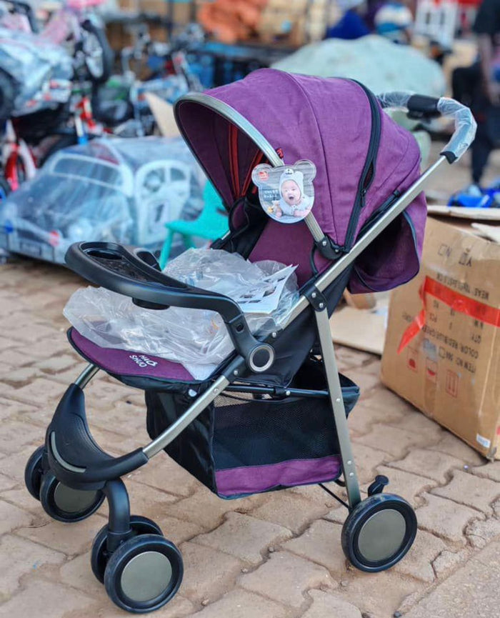 Baby Stroller with Canopy, Front Tray & Storage Basket — Purple