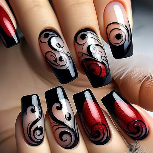 Ballet Nail Black and Red Mixed Flowers