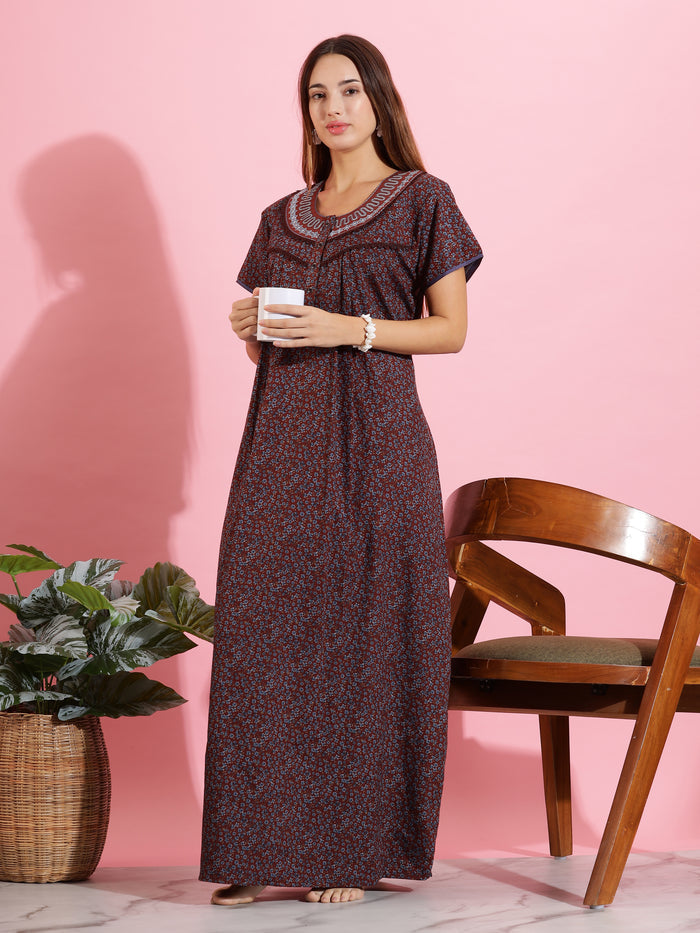 Soft Brown Printed Designer Nighty for Women