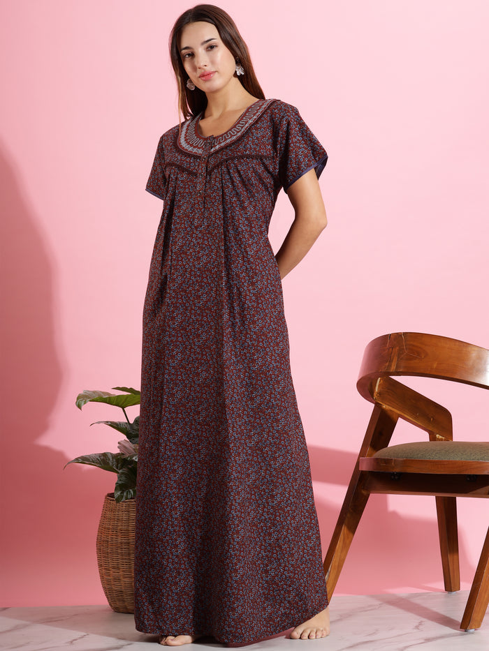 Soft Brown Printed Designer Nighty for Women