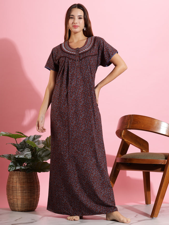 Soft Brown Printed Designer Nighty for Women