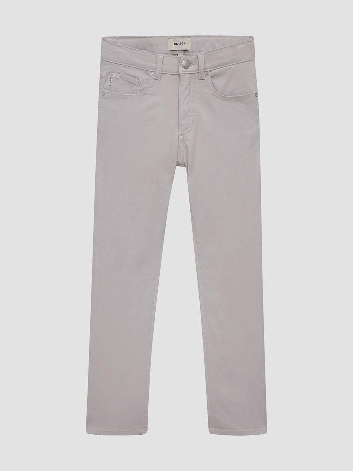 DL1961 boys' Benji Straight Pants in light grey 'Light Grey', flat front view with five-pocket styling.