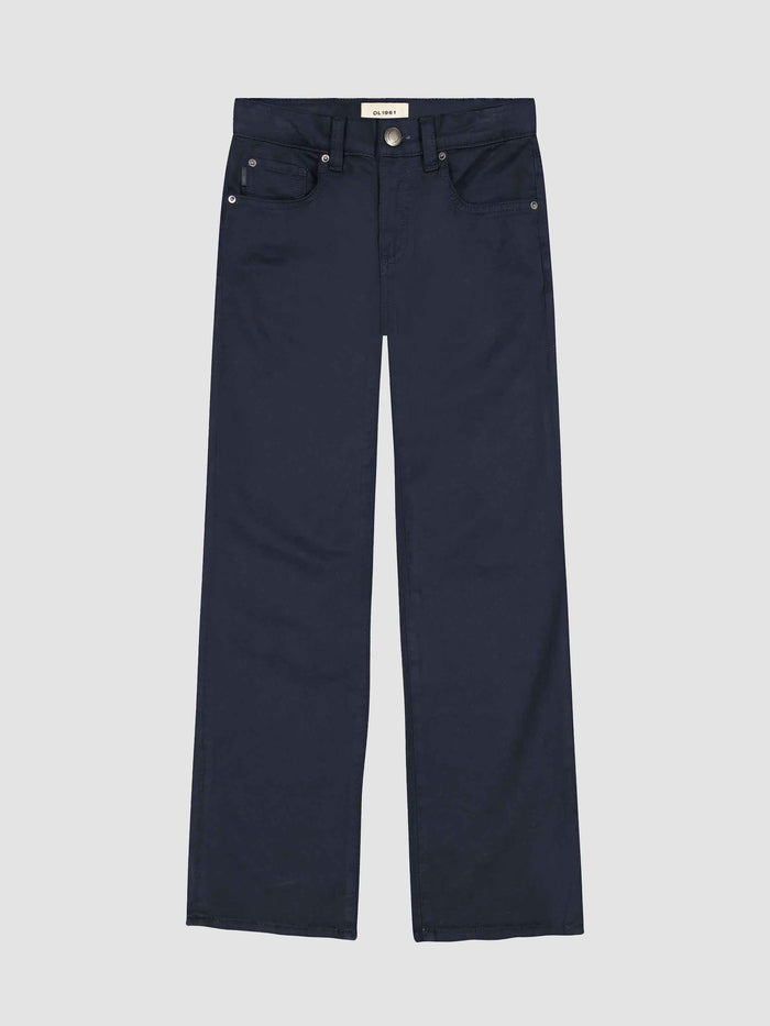 DL1961 boys' Benji Straight pants in dark navy 'Marine', flat front view.