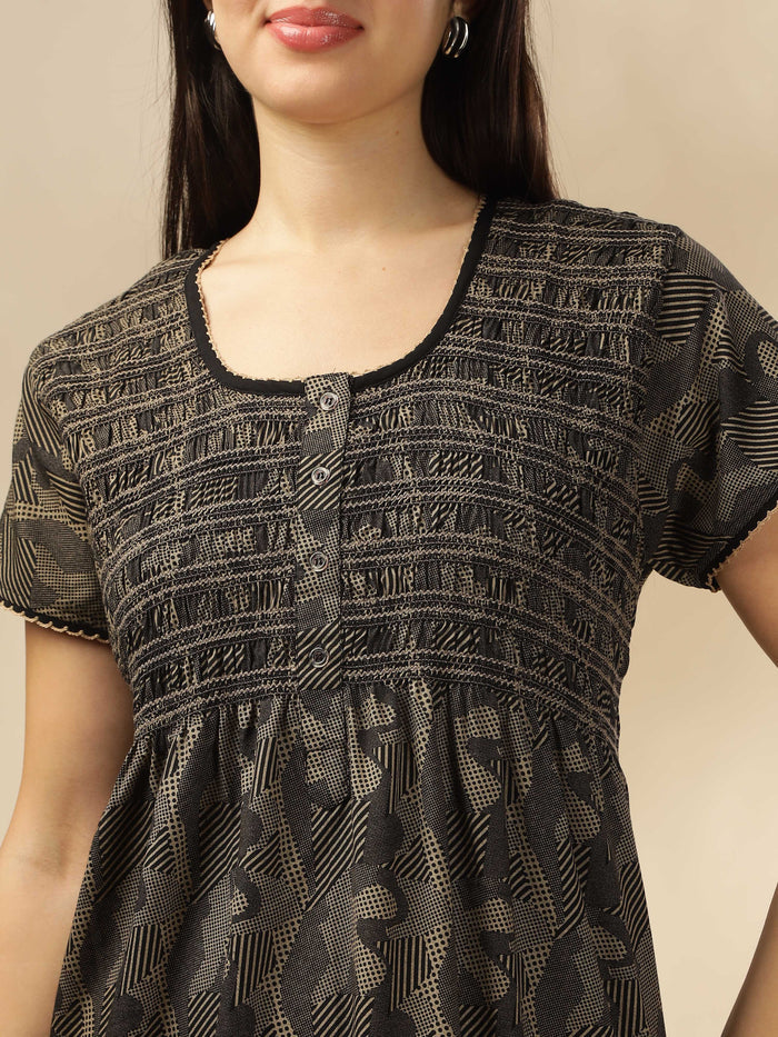 Stylish Black Smokey Floral Maxi Nighty for Women