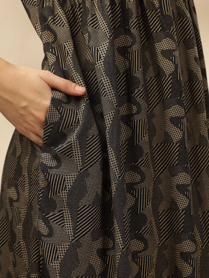 Stylish Black Smokey Floral Maxi Nighty for Women