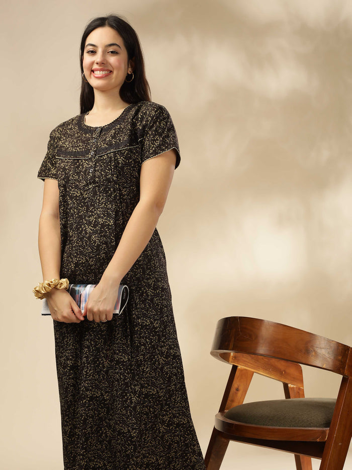 Printed Soft Brown Designer Nighty For Women