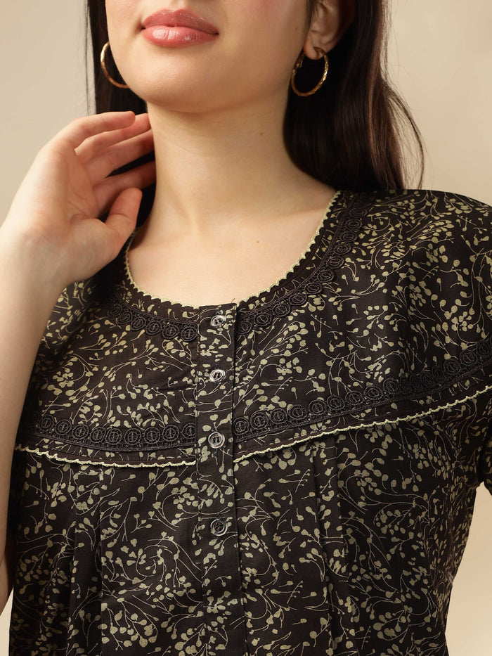 Printed Soft Brown Designer Nighty For Women
