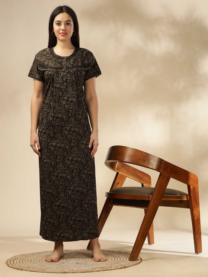 Printed Soft Brown Designer Nighty For Women
