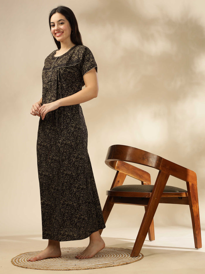 Printed Soft Brown Designer Nighty For Women