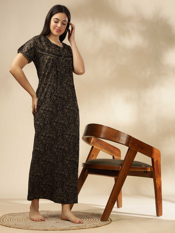 Printed Soft Brown Designer Nighty For Women