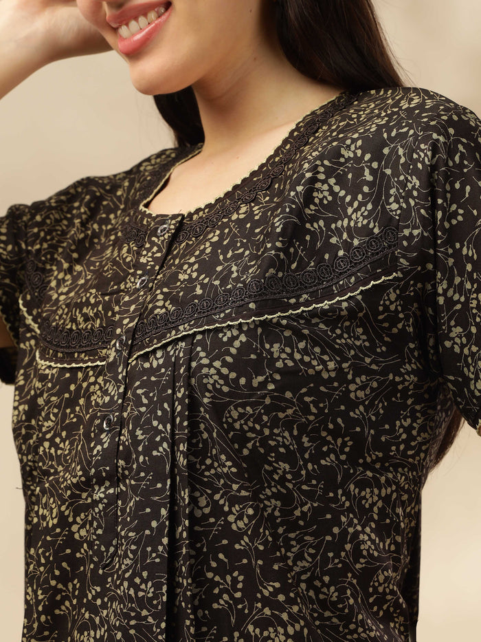 Printed Soft Brown Designer Nighty For Women