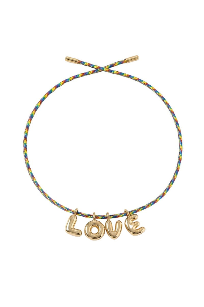 BUBBLE LETTERS GOLD PLATED RIBBON NECKLACE   BAG CHARM