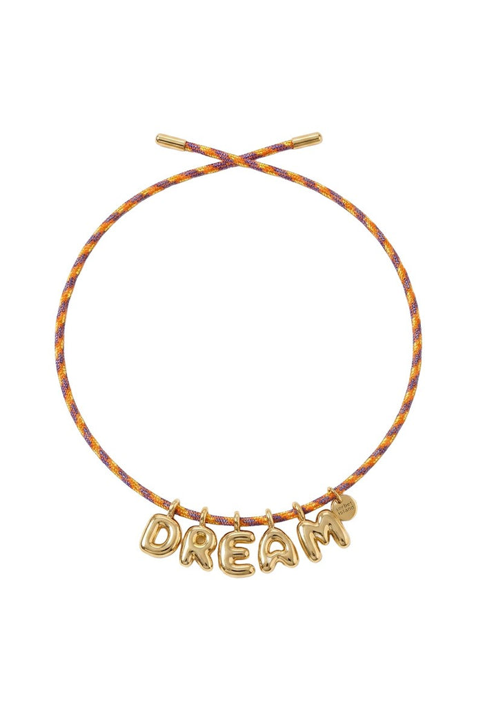 BUBBLE LETTERS GOLD PLATED RIBBON NECKLACE   BAG CHARM