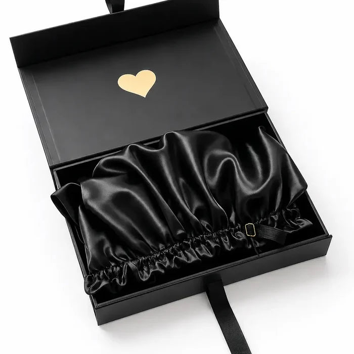 BUNLUV Oversized Satin Sleep Bonnet Black